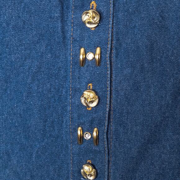 ICE LOOK Denim Jumper Dress Gold Buttons Stud Trim Western Style USA Vintage XL - Picture 7 of 12